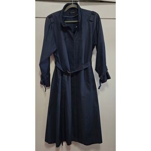Vintage Forecaster Navy Blue Trench Coat Midi Length Belted Cuffs Epaulettes 12